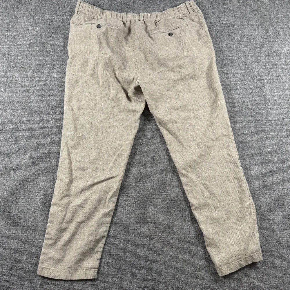 Tommy Bahama Pants Mens XXL Beige Pinstripe Linen Blend Elastic Waist Casual
